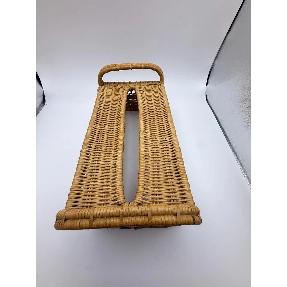 Vintage Rattan Vanity Set Mirror & Tissue Box Cover Coastal Boho Bathroom Decor